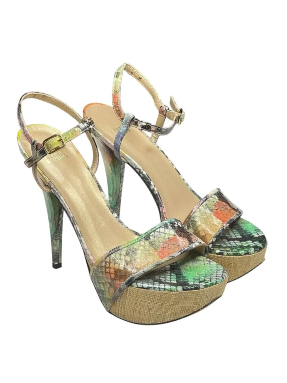 Stuart Weitzman 𒀭Pretty Python Platform Heel Sandal 𒀭Color Patent Leather 𒀭9B